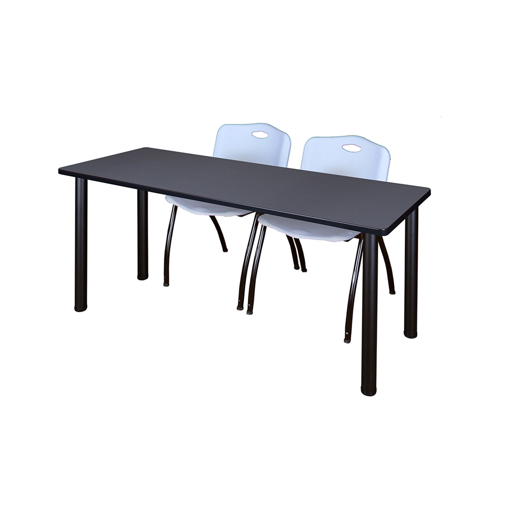 60" x 24" Kee Training Table- Grey/ Black & 2 'M' Stack Chairs- Grey. Picture 1