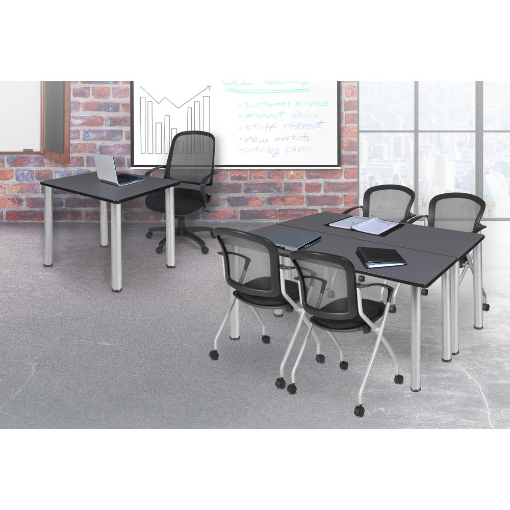 60" x 24" Kee Training Table- Grey/Chrome and 2 Cadence Nesting Chairs. Picture 6