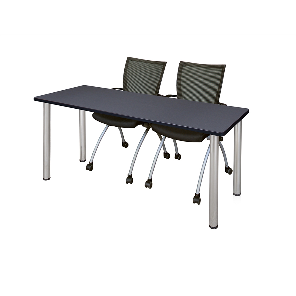 60" x 24" Kee Training Table- Grey/ Chrome & 2 Apprentice Chairs- Black. Picture 1