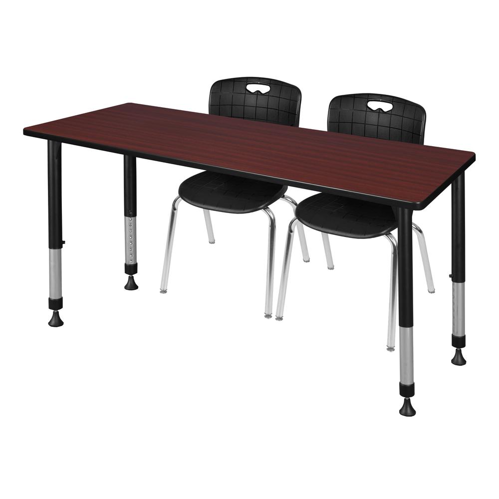 Kee 60" x 24" Height Adjustable Classroom Table - Mahogany & 2 Andy 18-in Stack Chairs- Black. Picture 1