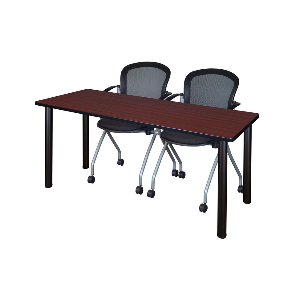 60" x 24" Kee Training Table- Mahogany/Black and 2 Cadence Nesting Chairs. Picture 1
