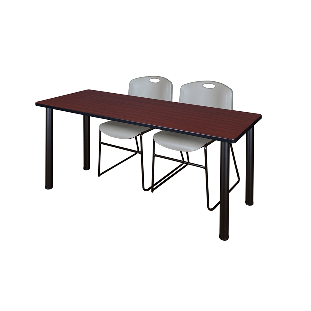 60" x 24" Kee Training Table- Mahogany/ Black & 2 Zeng Stack Chairs- Grey. Picture 1
