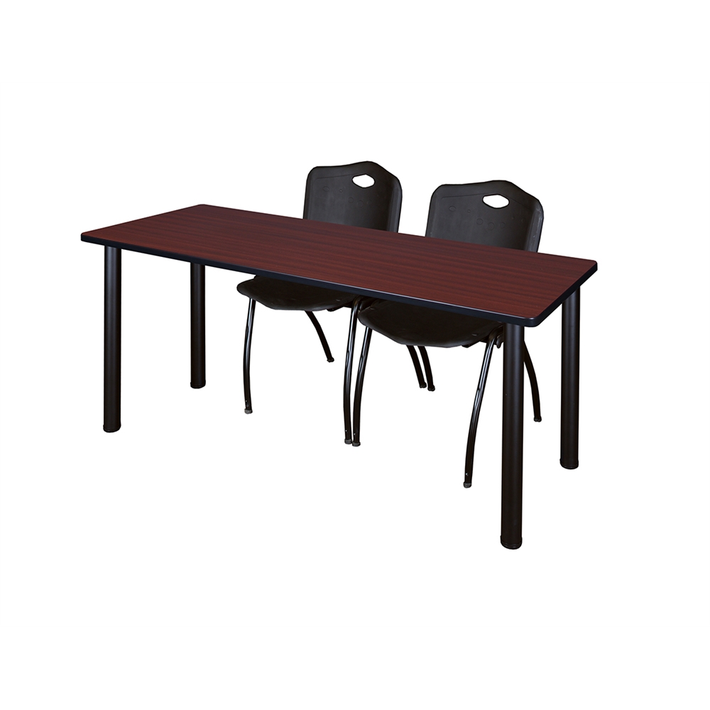 60" x 24" Kee Training Table- Mahogany/ Black & 2 'M' Stack Chairs- Black. Picture 1
