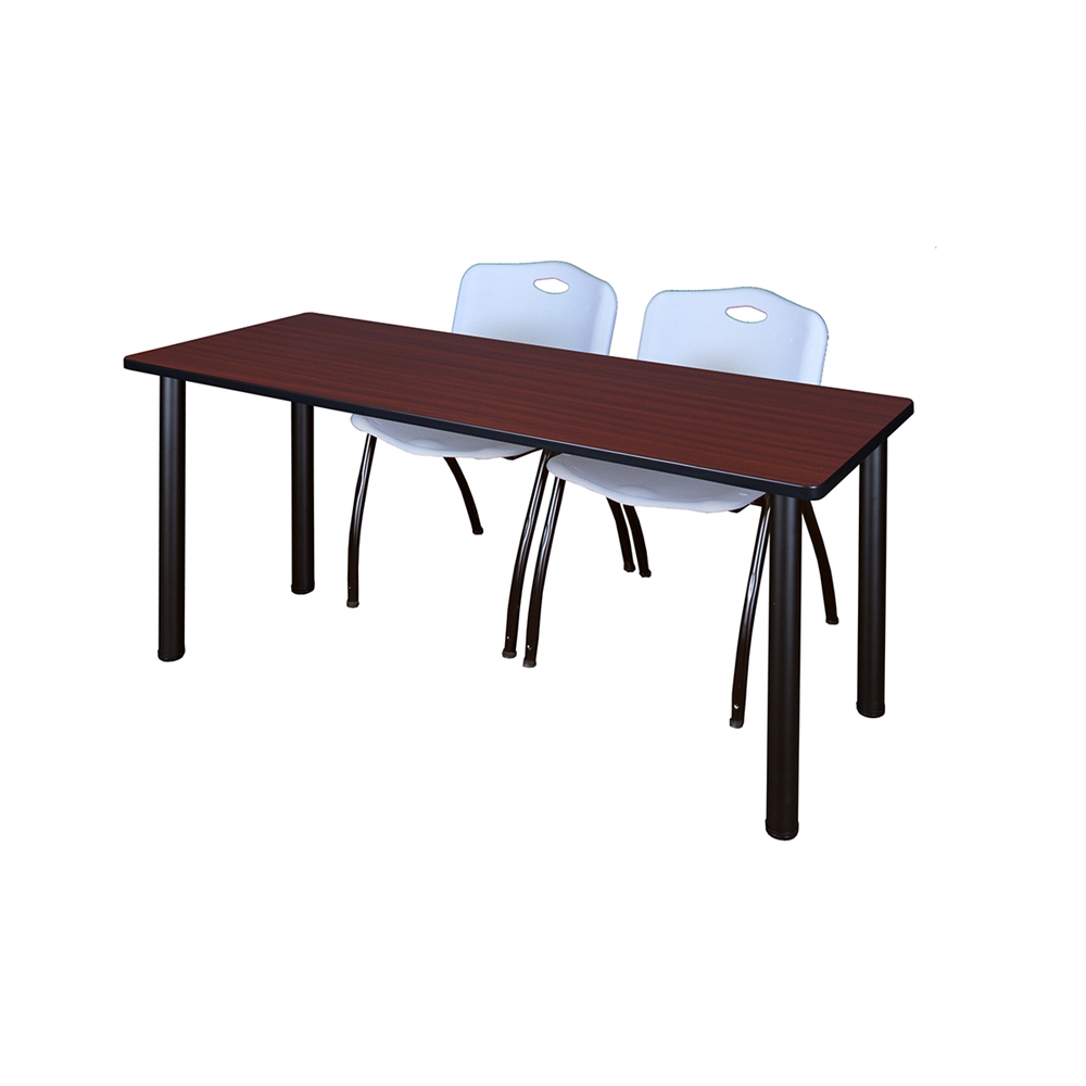 60" x 24" Kee Training Table- Mahogany/ Black & 2 'M' Stack Chairs- Grey. Picture 1