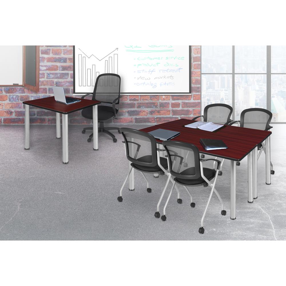 60" x 24" Kee Training Table- Mahogany/Chrome and 2 Cadence Nesting Chairs. Picture 6