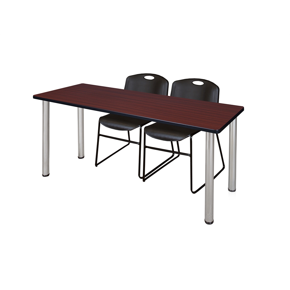 60" x 24" Kee Training Table- Mahogany/ Chrome & 2 Zeng Stack Chairs- Black. Picture 1