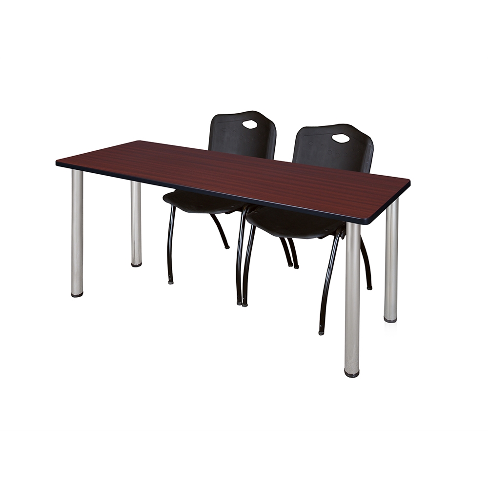 60" x 24" Kee Training Table- Mahogany/ Chrome & 2 'M' Stack Chairs- Black. Picture 1