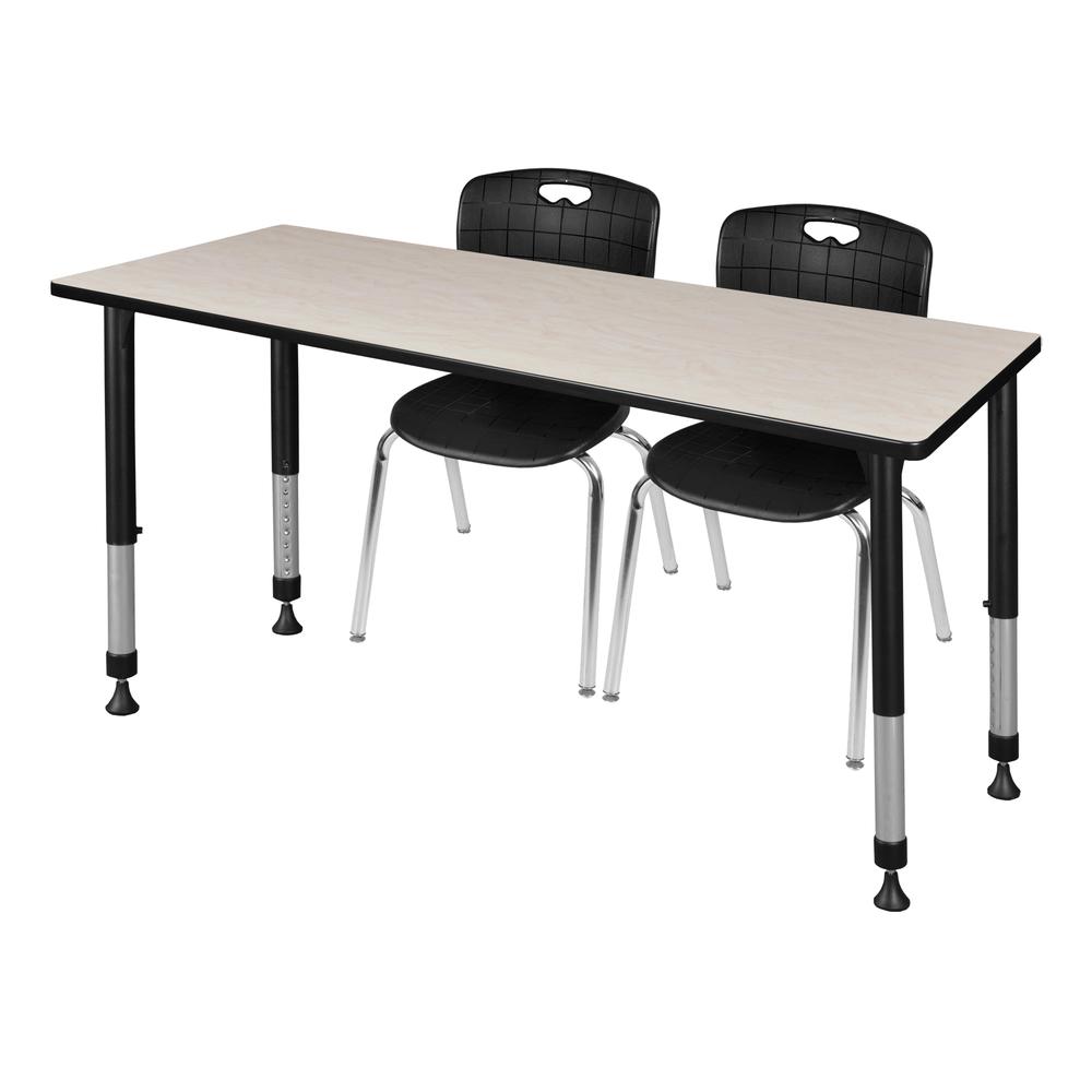 Kee 60" x 24" Height Adjustable Classroom Table - Maple & 2 Andy 18-in Stack Chairs- Black. Picture 1