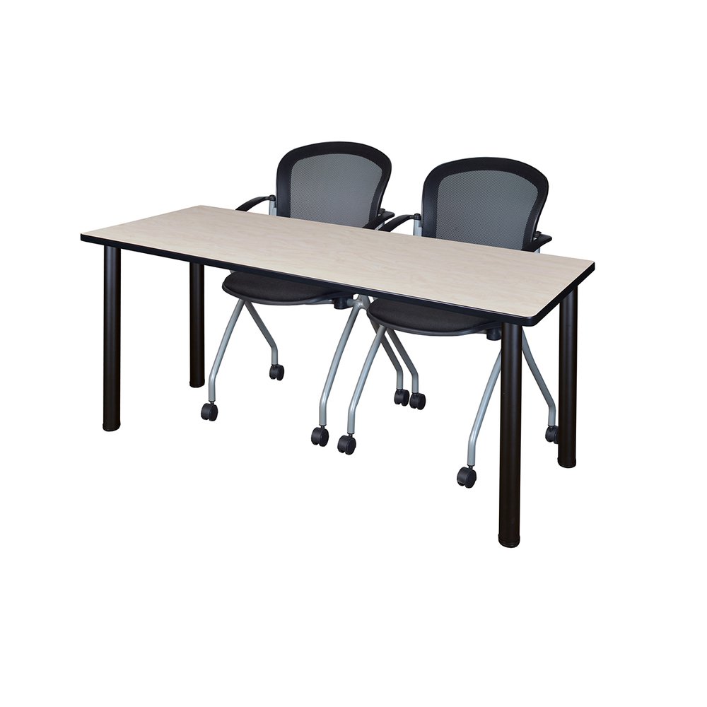60" x 24" Kee Training Table- Maple/Black and 2 Cadence Nesting Chairs. Picture 1