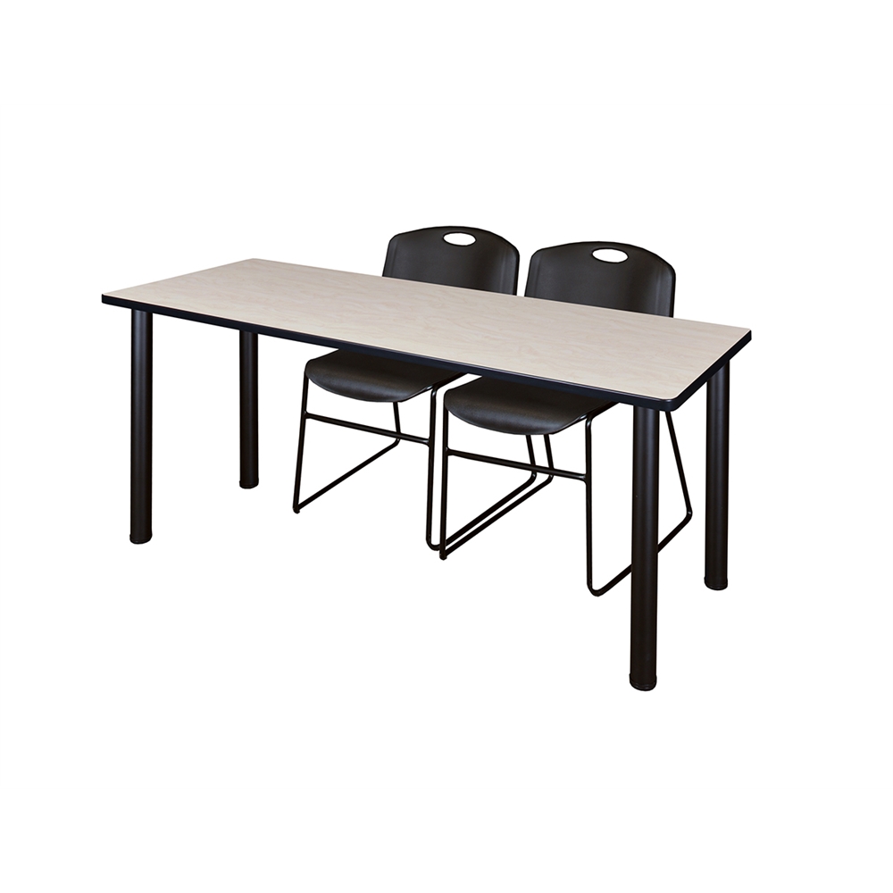60" x 24" Kee Training Table- Maple/ Black & 2 Zeng Stack Chairs- Black. Picture 1
