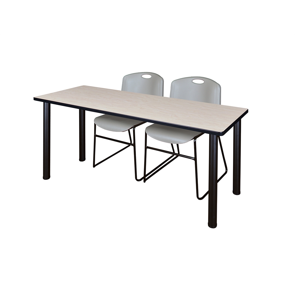 60" x 24" Kee Training Table- Maple/ Black & 2 Zeng Stack Chairs- Grey. Picture 1