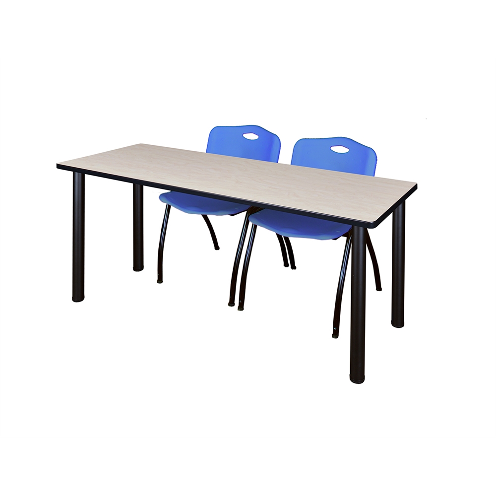 60" x 24" Kee Training Table- Maple/ Black & 2 'M' Stack Chairs- Blue. Picture 1
