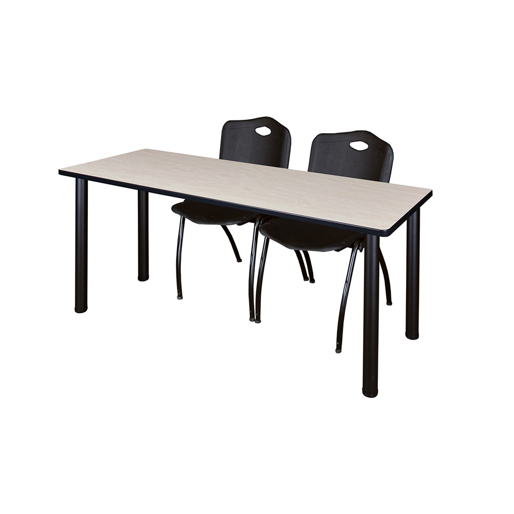60" x 24" Kee Training Table- Maple/ Black & 2 'M' Stack Chairs- Black. Picture 1
