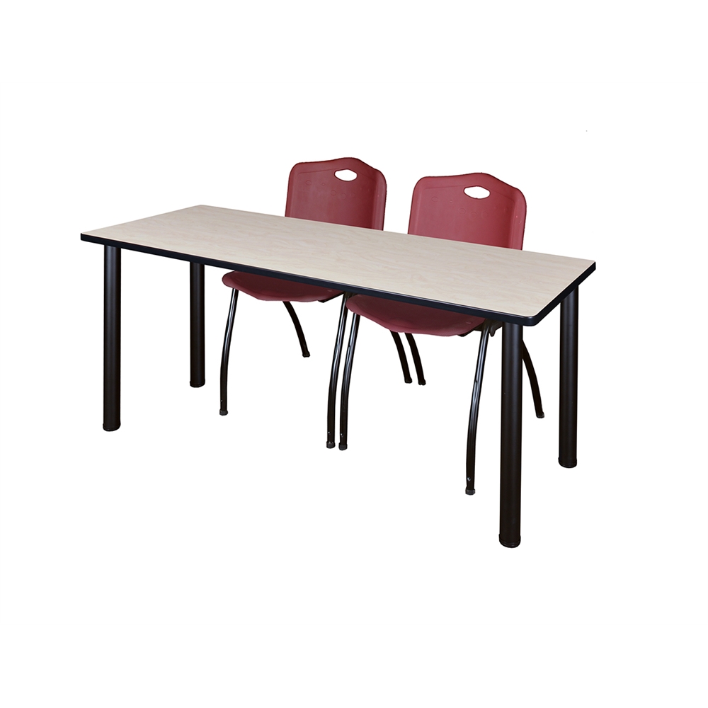 60" x 24" Kee Training Table- Maple/ Black & 2 'M' Stack Chairs- Burgundy. Picture 1