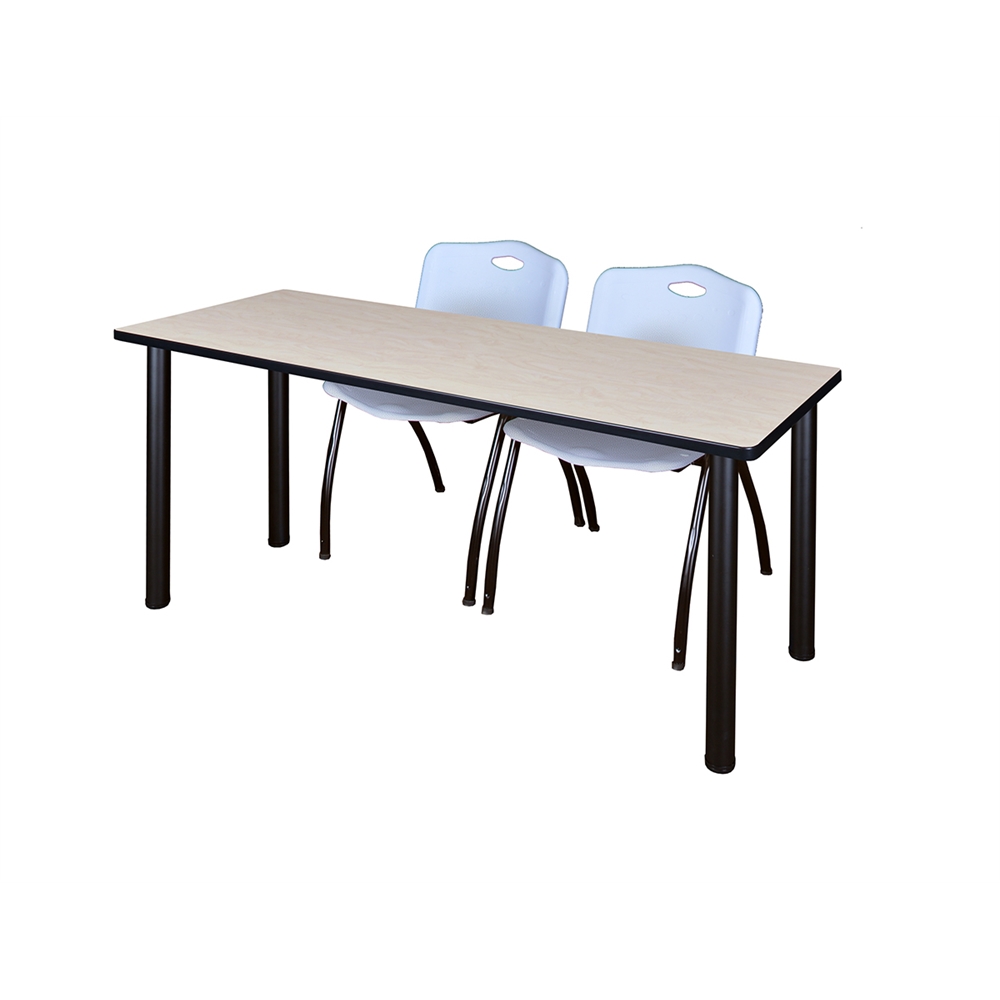 60" x 24" Kee Training Table- Maple/ Black & 2 'M' Stack Chairs- Grey. Picture 1