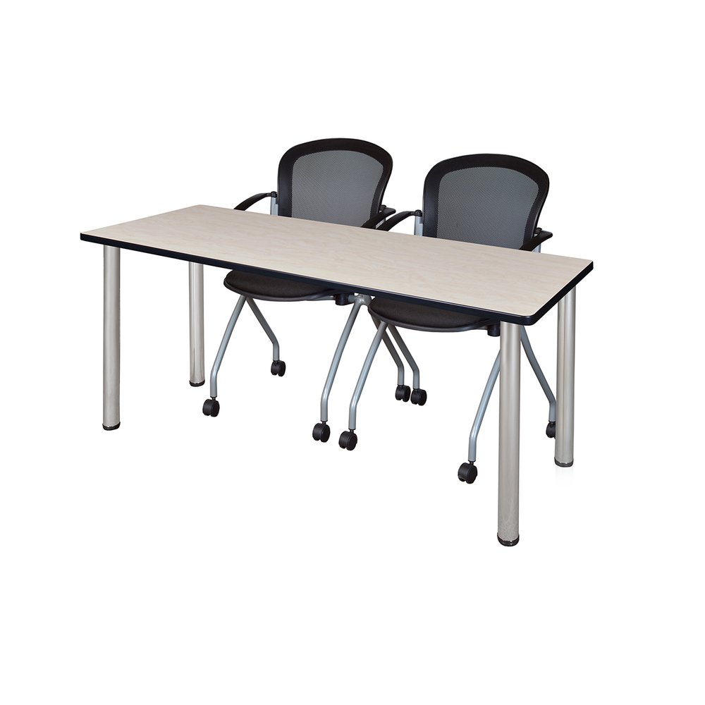 60" x 24" Kee Training Table- Maple/Chrome and 2 Cadence Nesting Chairs. Picture 1