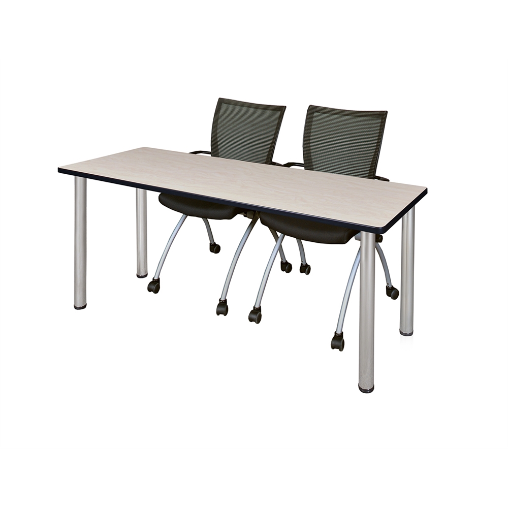 60" x 24" Kee Training Table- Maple/ Chrome & 2 Apprentice Chairs- Black. Picture 1