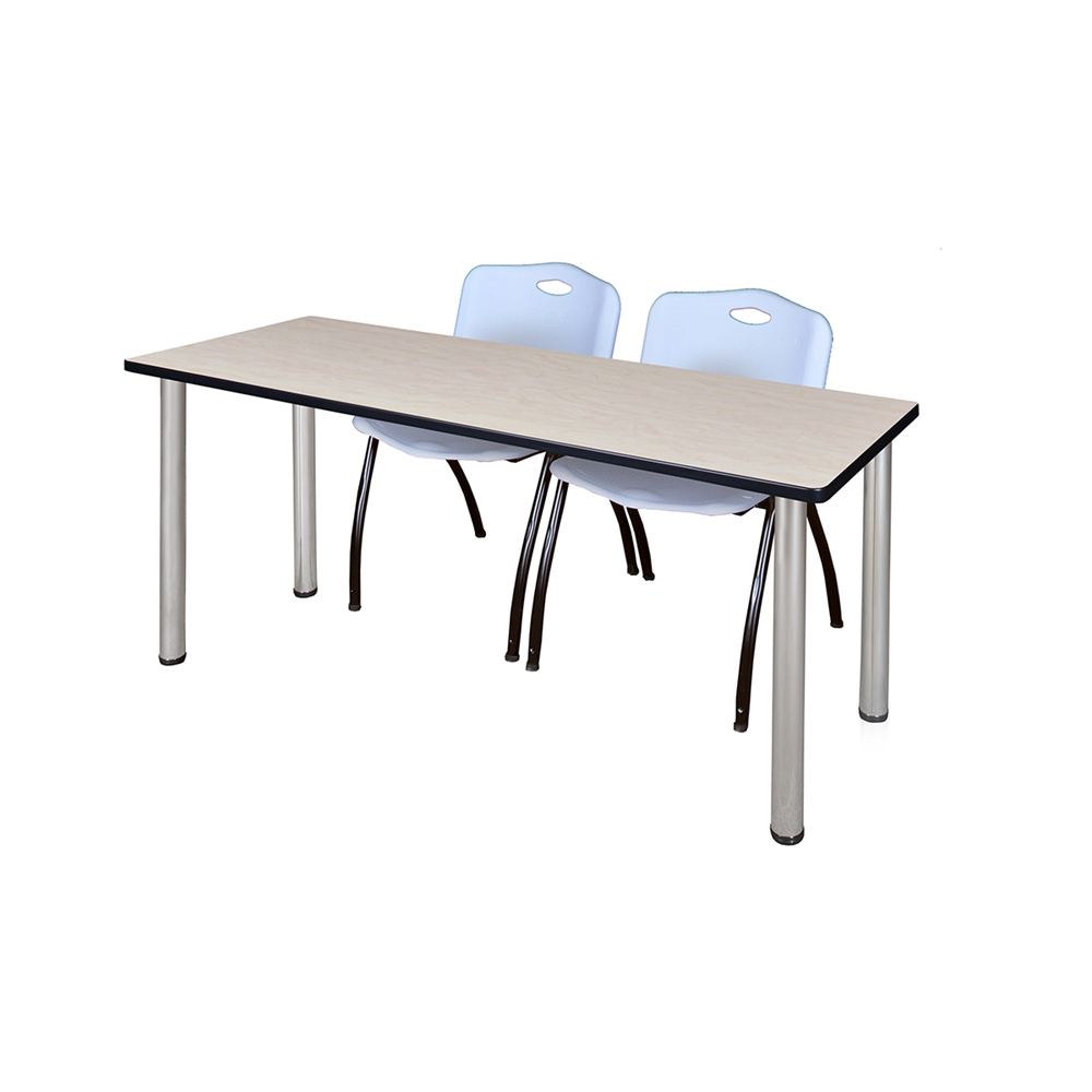 60" x 24" Kee Training Table- Maple/ Chrome & 2 'M' Stack Chairs- Grey. Picture 1