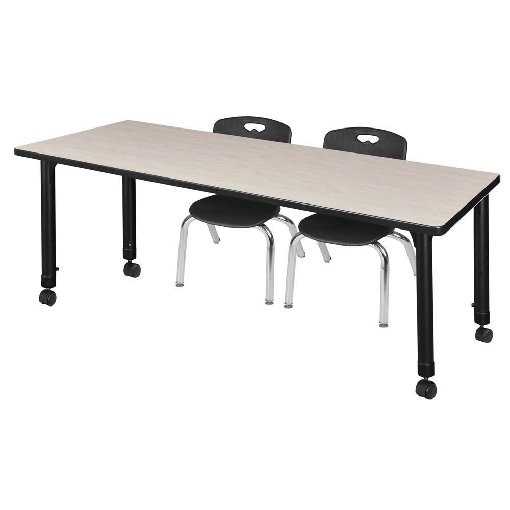 Kee 60" x 30" Height Adjustable Mobile Classroom Table - Maple & 2 Andy 12-in Stack Chairs- Black. Picture 1