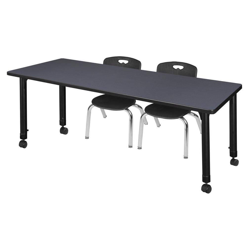 Kee 66" x 24" Height Adjustable Mobile Classroom Table - Grey & 2 Andy 12-in Stack Chairs- Black. Picture 1