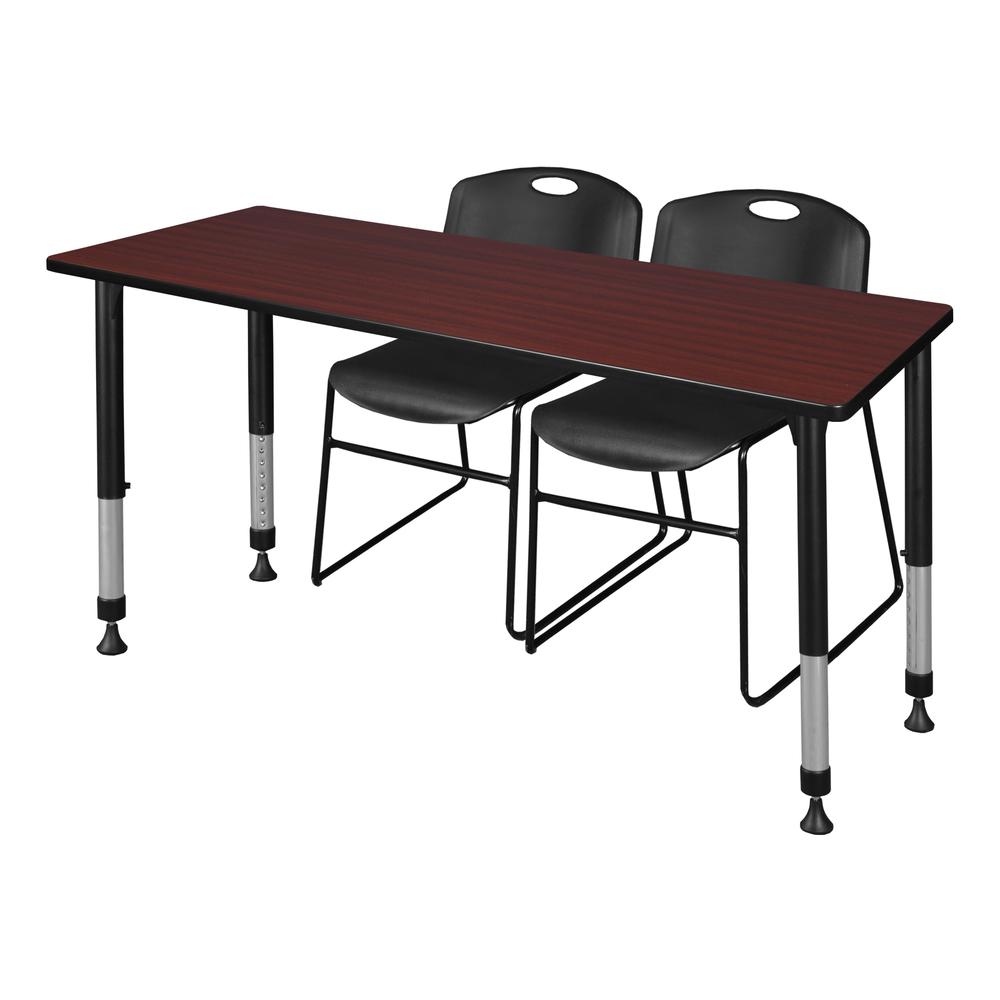 Kee 66" x 24" Height Adjustable Classroom Table - Mahogany & 2 Zeng Stack Chairs- Black. Picture 1