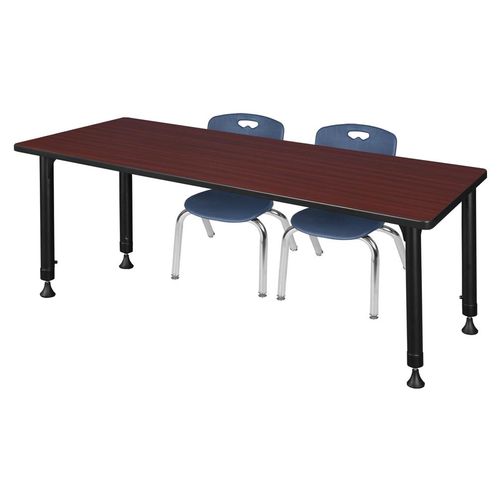 Kee 66" x 24" Height Adjustable Classroom Table - Mahogany & 2 Andy 12-in Stack Chairs- Navy Blue. Picture 1