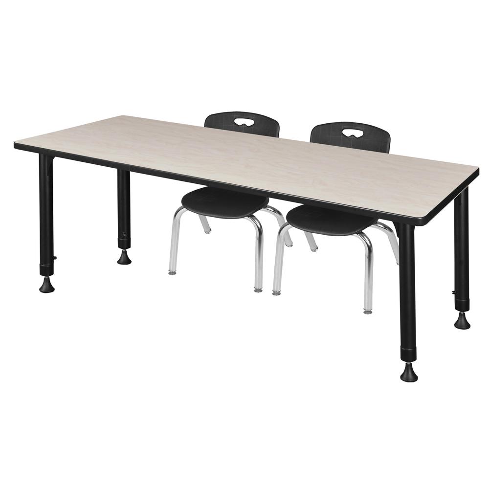 Kee 66" x 24" Height Adjustable Classroom Table - Maple & 2 Andy 12-in Stack Chairs- Black. Picture 1