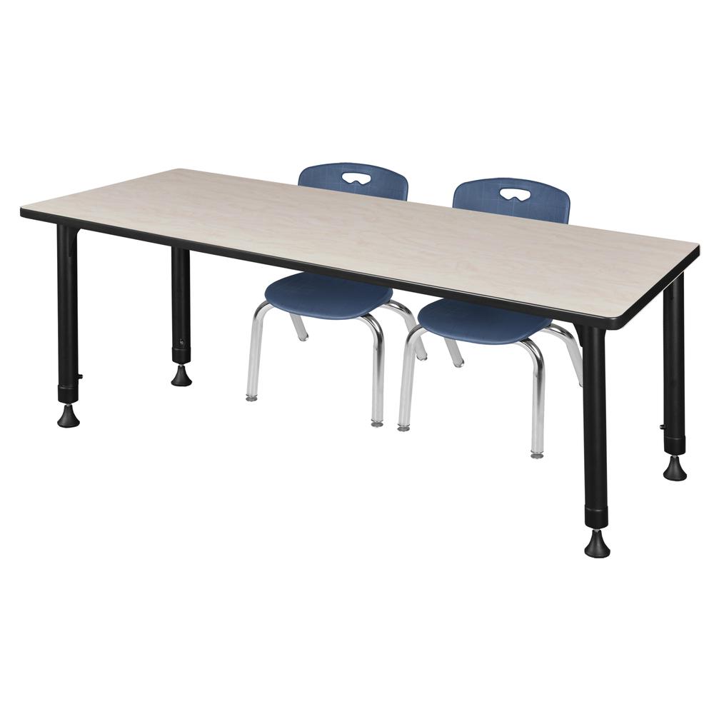 Kee 66" x 24" Height Adjustable Classroom Table - Maple & 2 Andy 12-in Stack Chairs- Navy Blue. Picture 1
