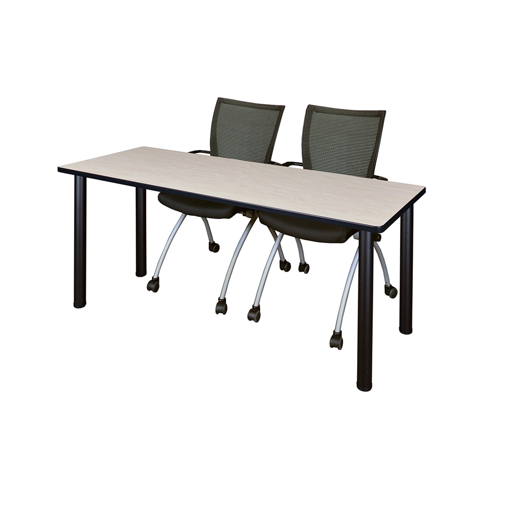 66" x 24" Kee Training Table- Maple/ Black & 2 Apprentice Chairs- Black. Picture 1