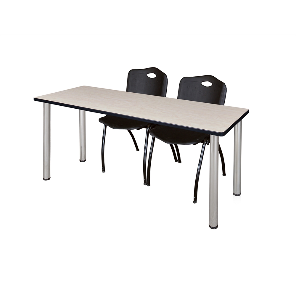 66" x 24" Kee Training Table- Maple/ Chrome & 2 'M' Stack Chairs- Black. Picture 1