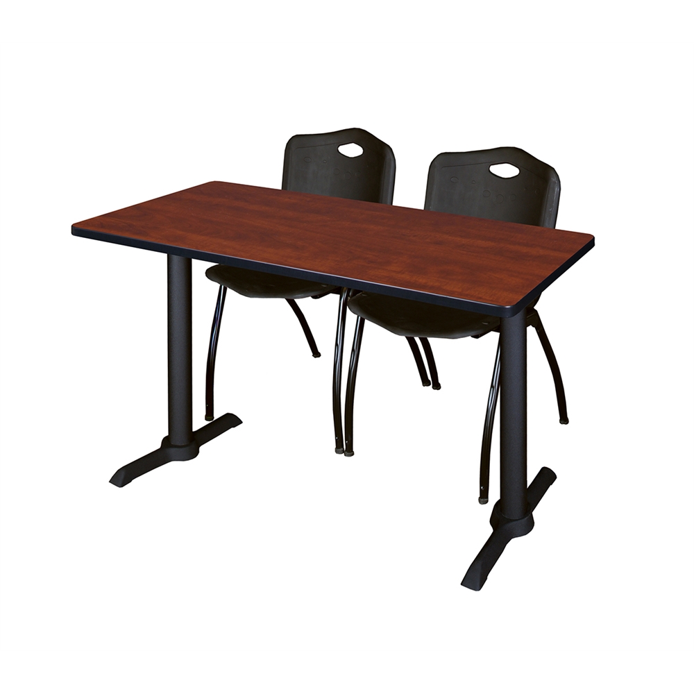Cain 42" x 24" Training Table- Cherry & 2 'M' Stack Chairs- Black. Picture 1