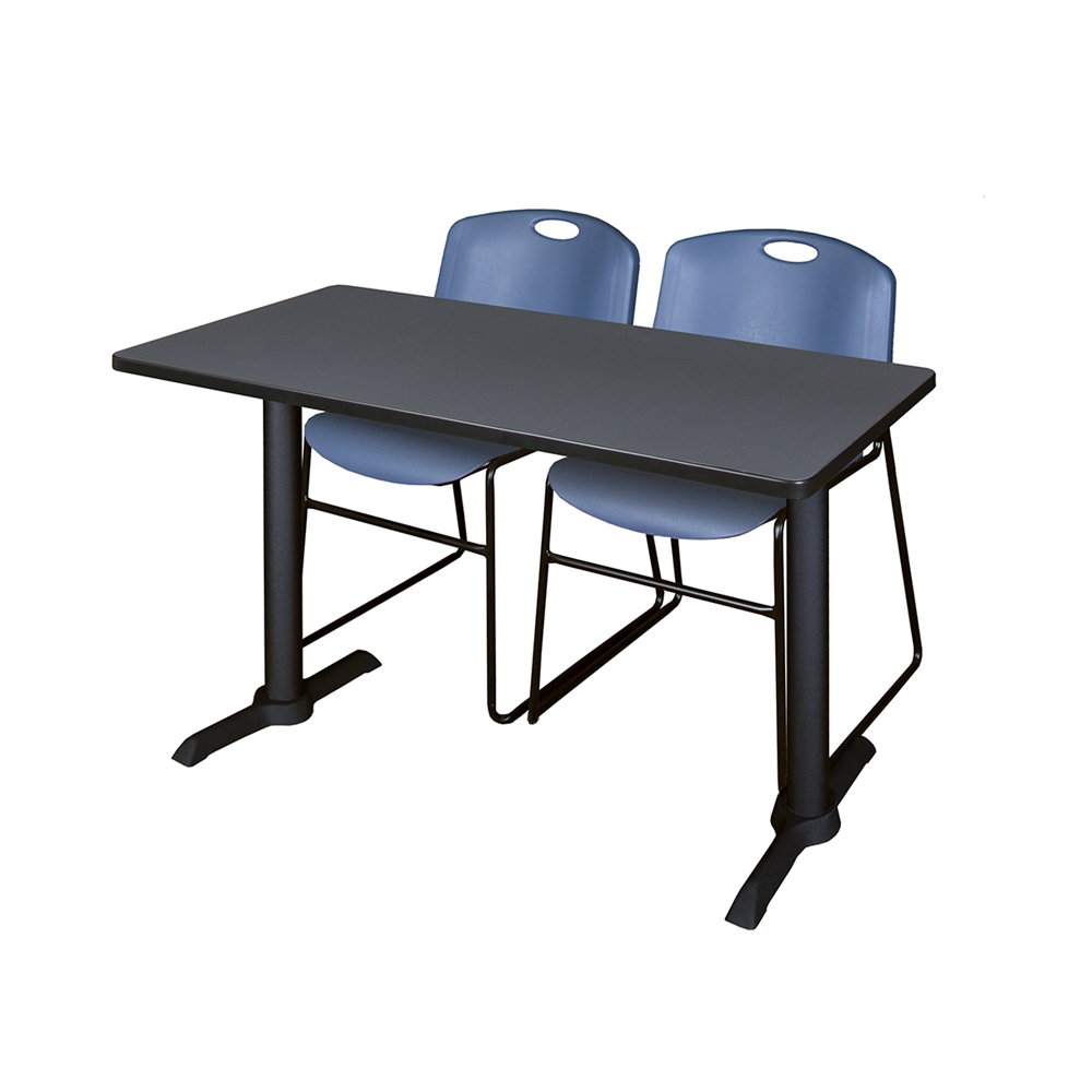 Cain 42" x 24" Training Table- Grey & 2 Zeng Stack Chairs- Blue. Picture 1