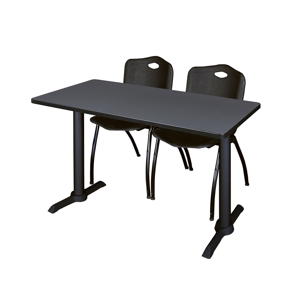 Cain 42" x 24" Training Table- Grey & 2 'M' Stack Chairs- Black. Picture 1