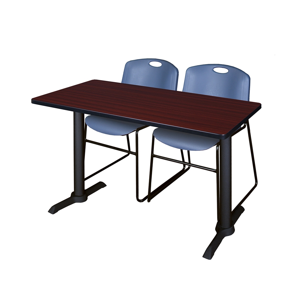 Cain 42" x 24" Training Table- Mahogany & 2 Zeng Stack Chairs- Blue. Picture 1