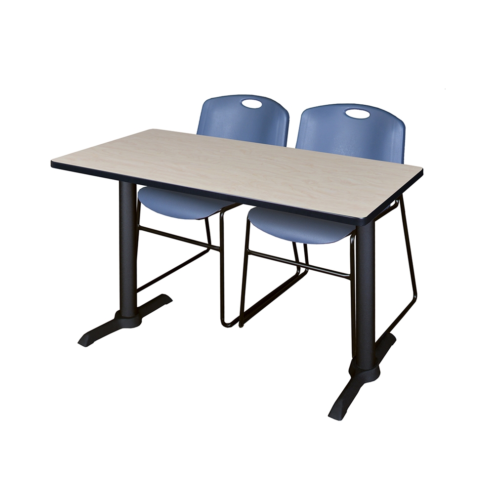 Cain 42" x 24" Training Table- Maple & 2 Zeng Stack Chairs- Blue. Picture 1