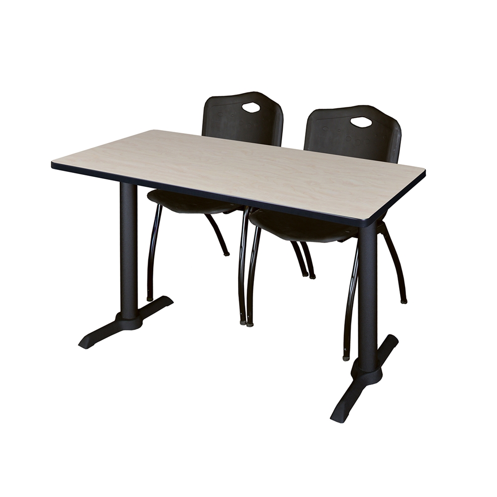 Cain 42" x 24" Training Table- Maple & 2 'M' Stack Chairs- Black. Picture 1