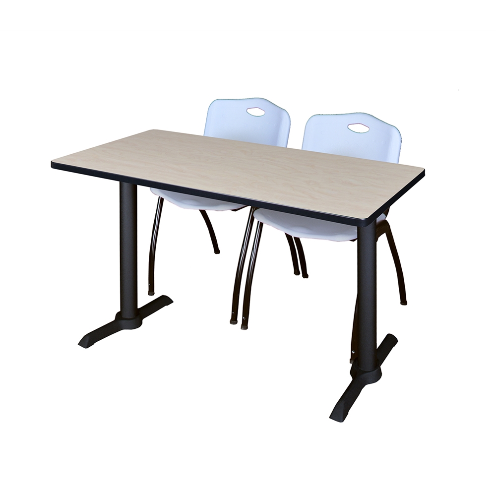 Cain 42" x 24" Training Table- Maple & 2 'M' Stack Chairs- Grey. Picture 1