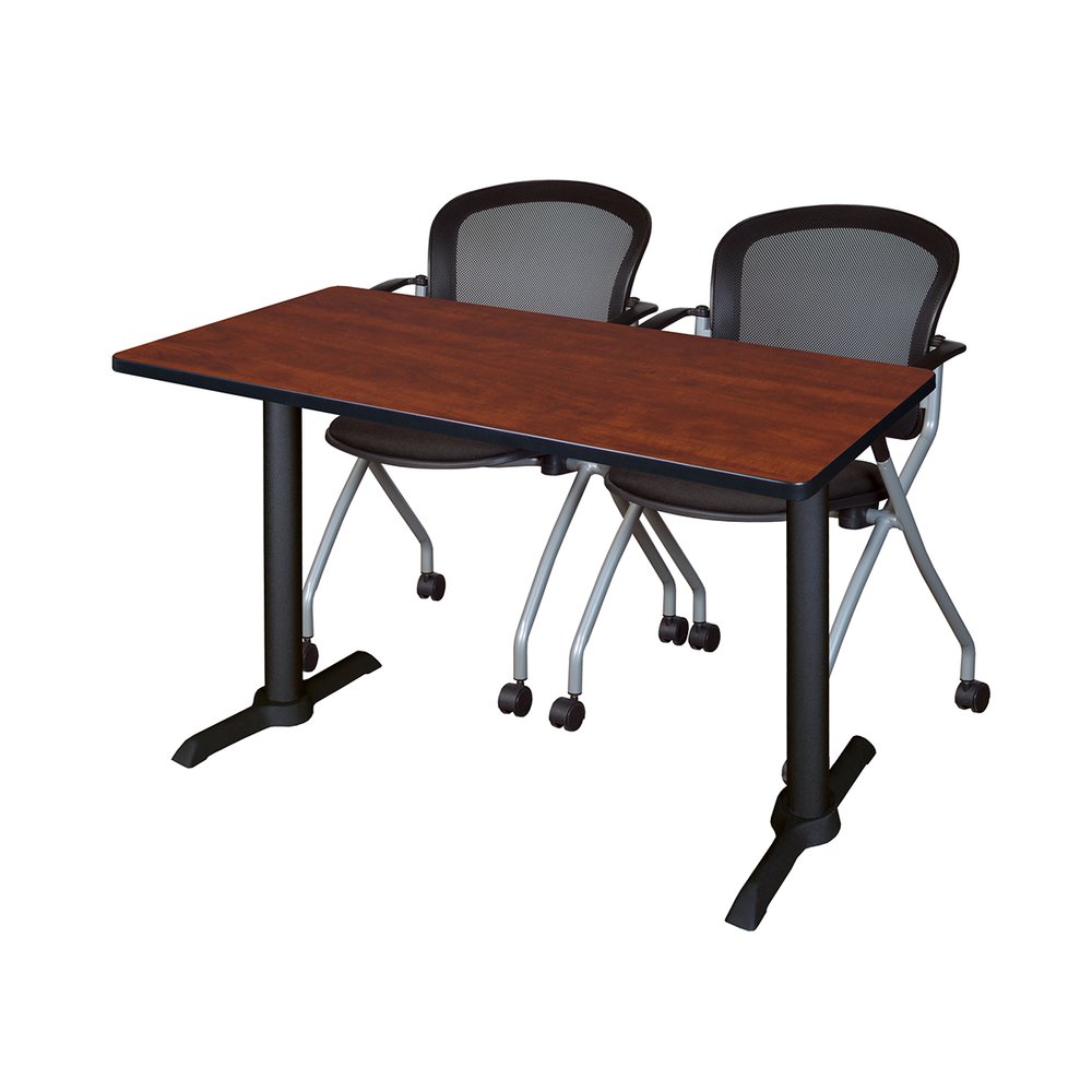 Cain 48" x 24" Training Table- Cherry & 2 Cadence Nesting Chairs- Black. Picture 1