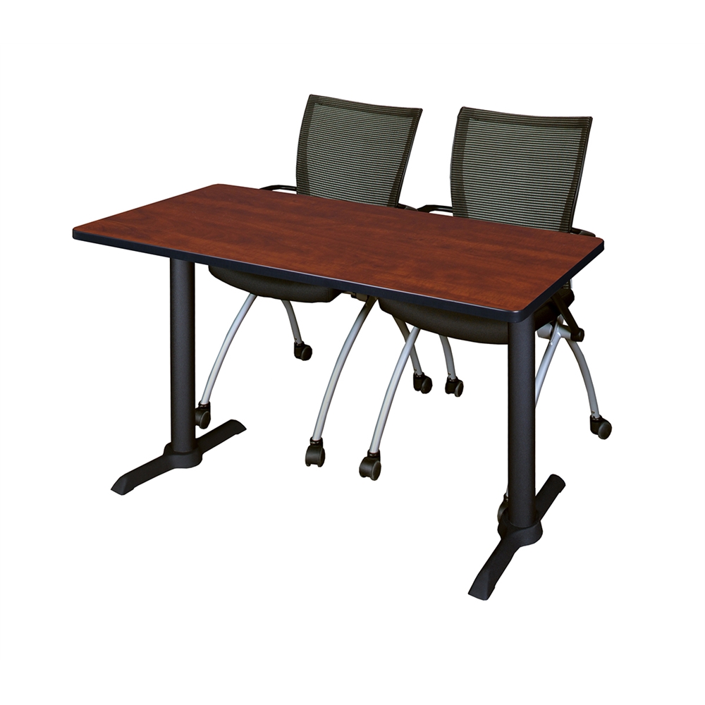 Cain 48" x 24" Training Table- Cherry & 2 Apprentice Chairs- Black. Picture 1