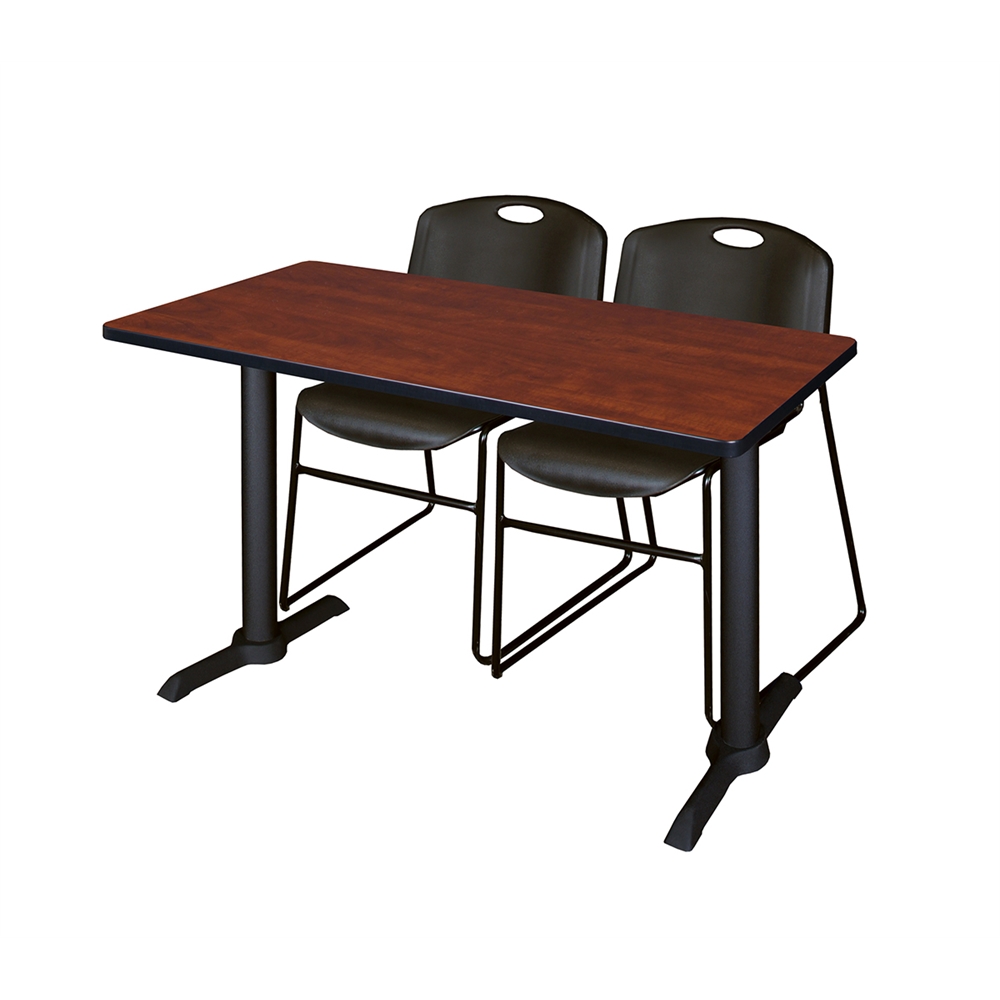 Cain 48" x 24" Training Table- Cherry & 2 Zeng Stack Chairs- Black. Picture 1