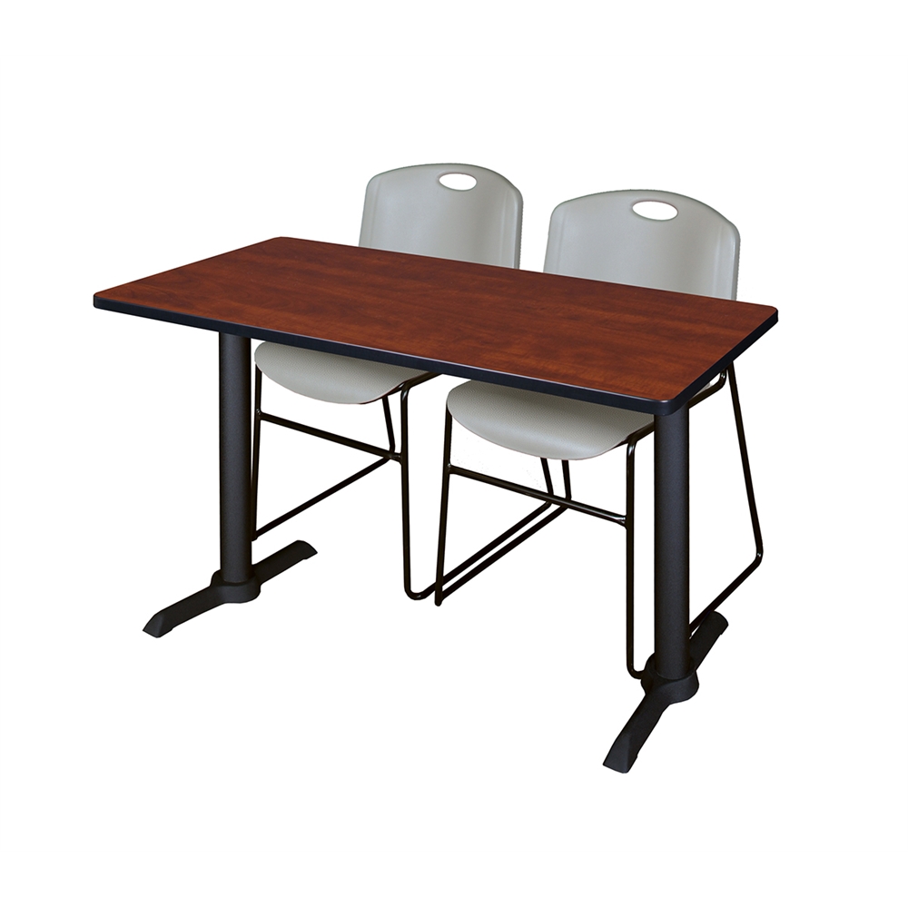 Cain 48" x 24" Training Table- Cherry & 2 Zeng Stack Chairs- Grey. Picture 1