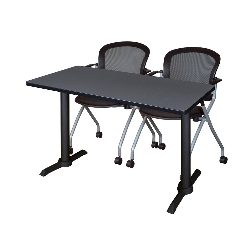 Cain 48" x 24" Training Table- Grey & 2 Cadence Nesting Chairs- Black. Picture 1