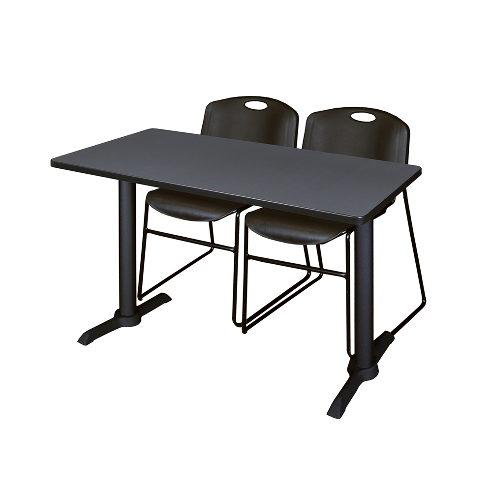 Cain 48" x 24" Training Table- Grey & 2 Zeng Stack Chairs- Black. Picture 1
