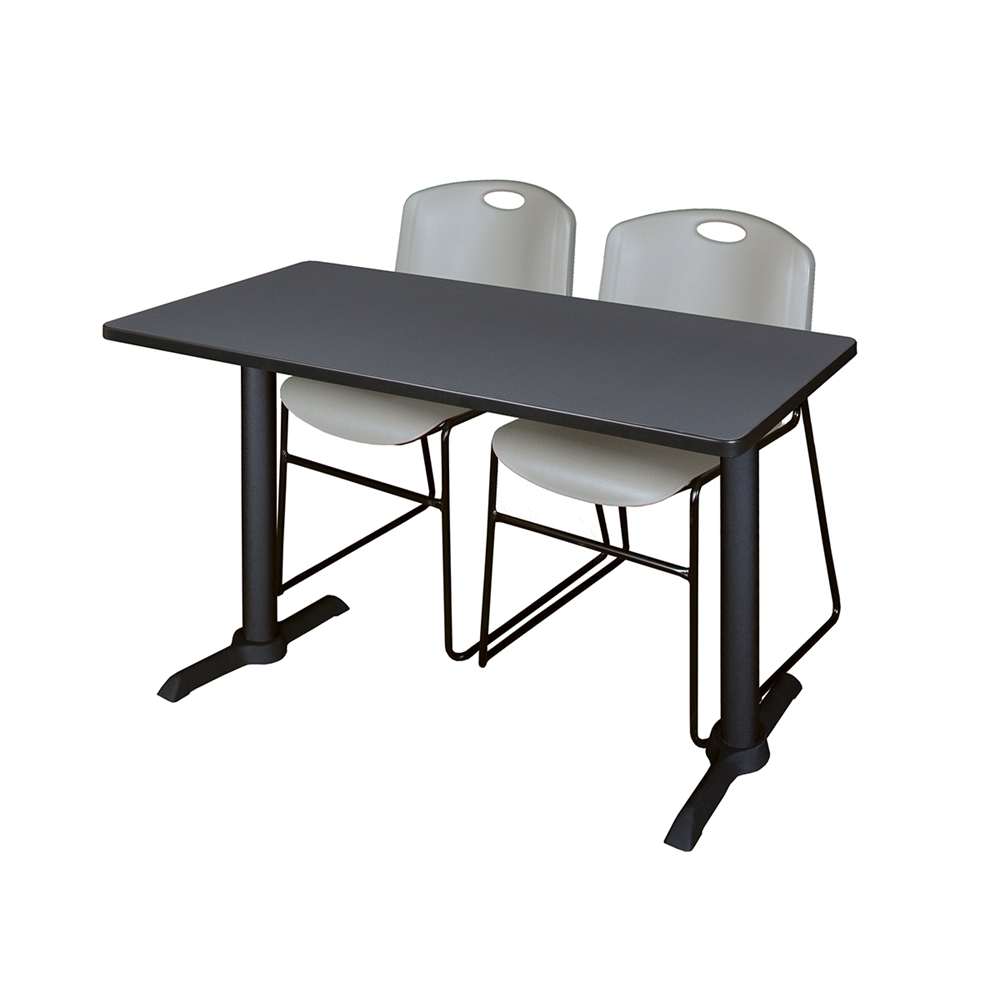 Cain 48" x 24" Training Table- Grey & 2 Zeng Stack Chairs- Grey. Picture 1