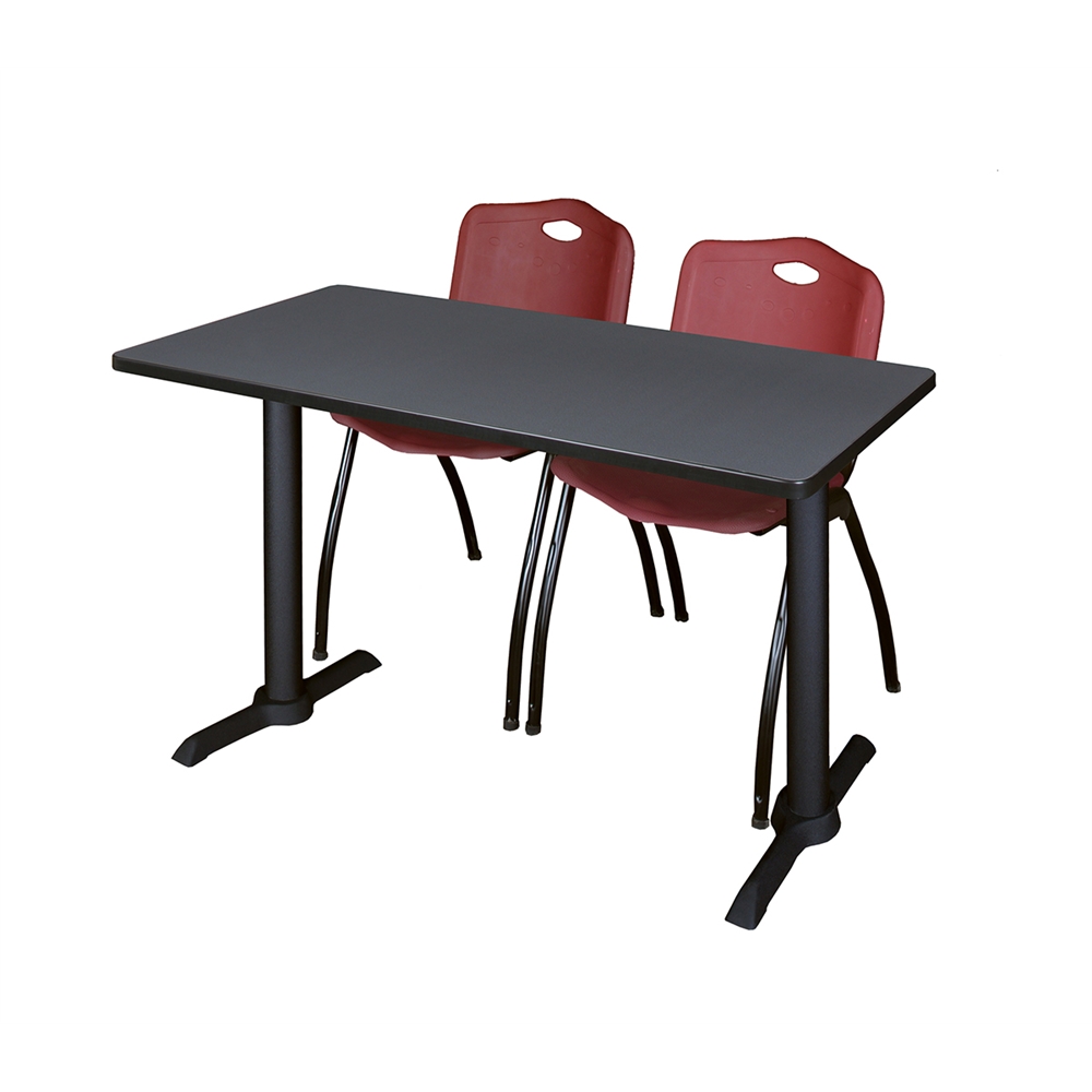 Cain 48" x 24" Training Table- Grey & 2 'M' Stack Chairs- Burgundy. Picture 1