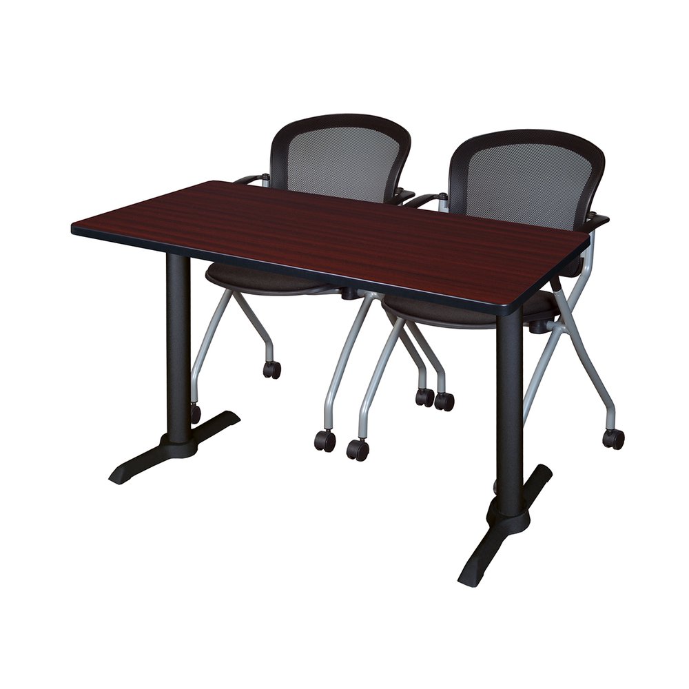 Cain 48" x 24" Training Table- Mahogany & 2 Cadence Nesting Chairs- Black. Picture 1