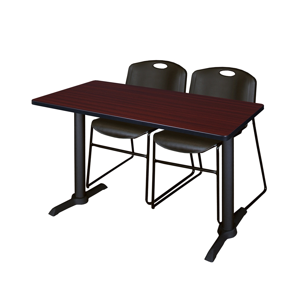Cain 48" x 24" Training Table- Mahogany & 2 Zeng Stack Chairs- Black. Picture 1