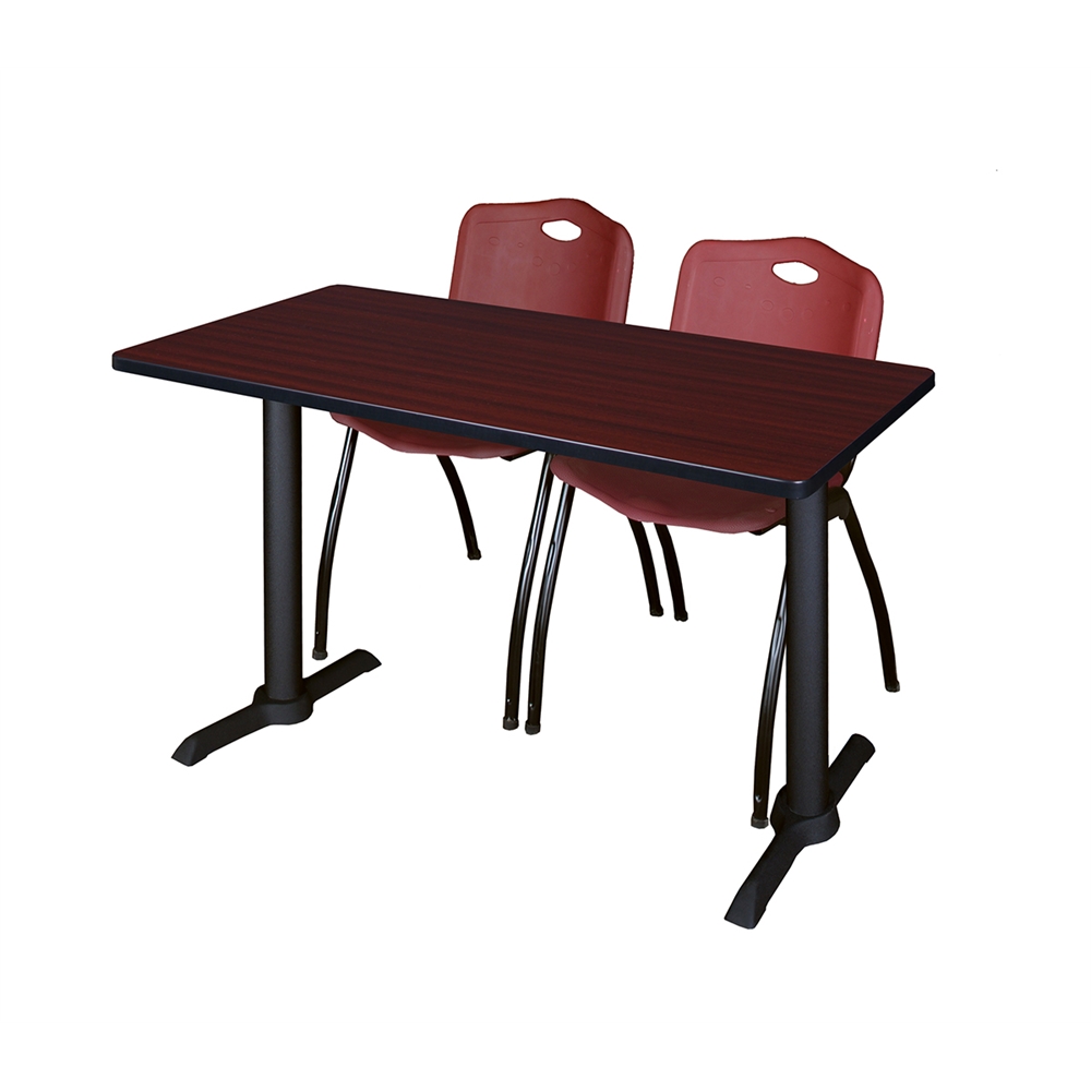 Cain 48" x 24" Training Table- Mahogany & 2 'M' Stack Chairs- Burgundy. Picture 1