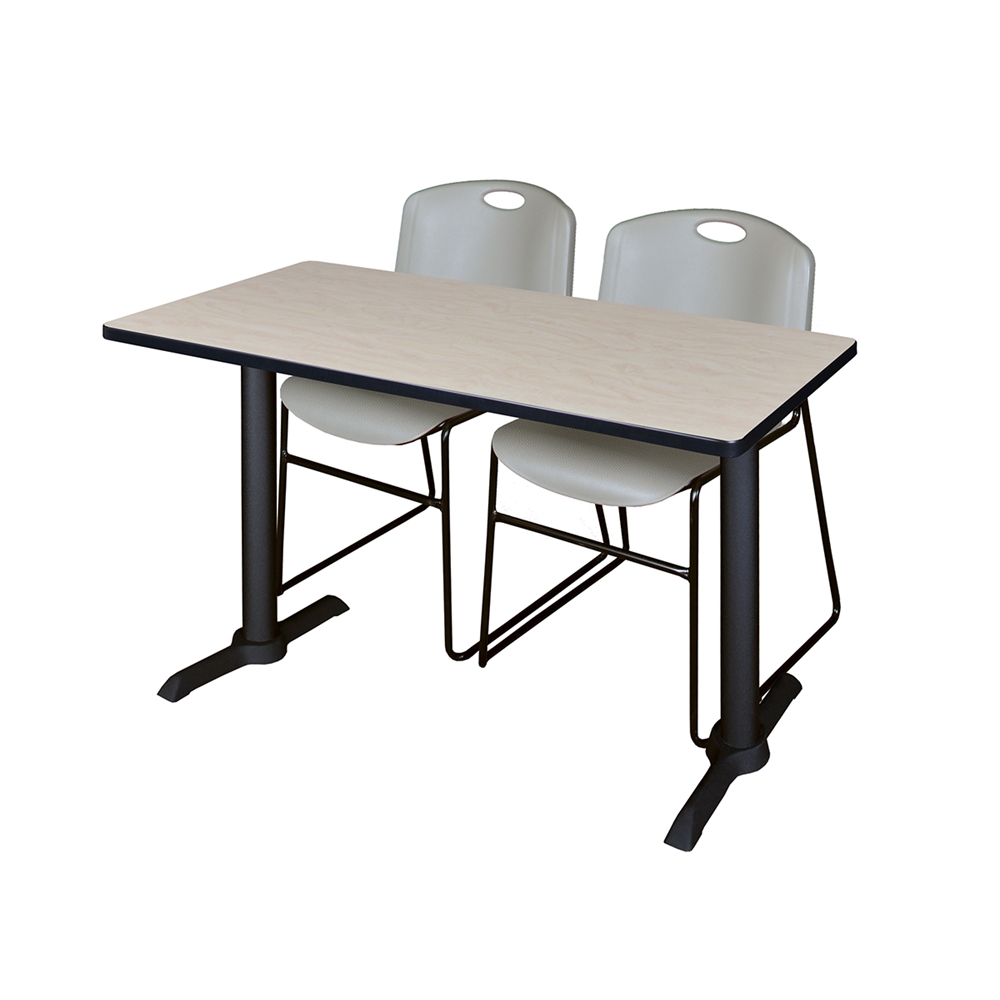 Cain 48" x 24" Training Table- Maple & 2 Zeng Stack Chairs- Grey. Picture 1