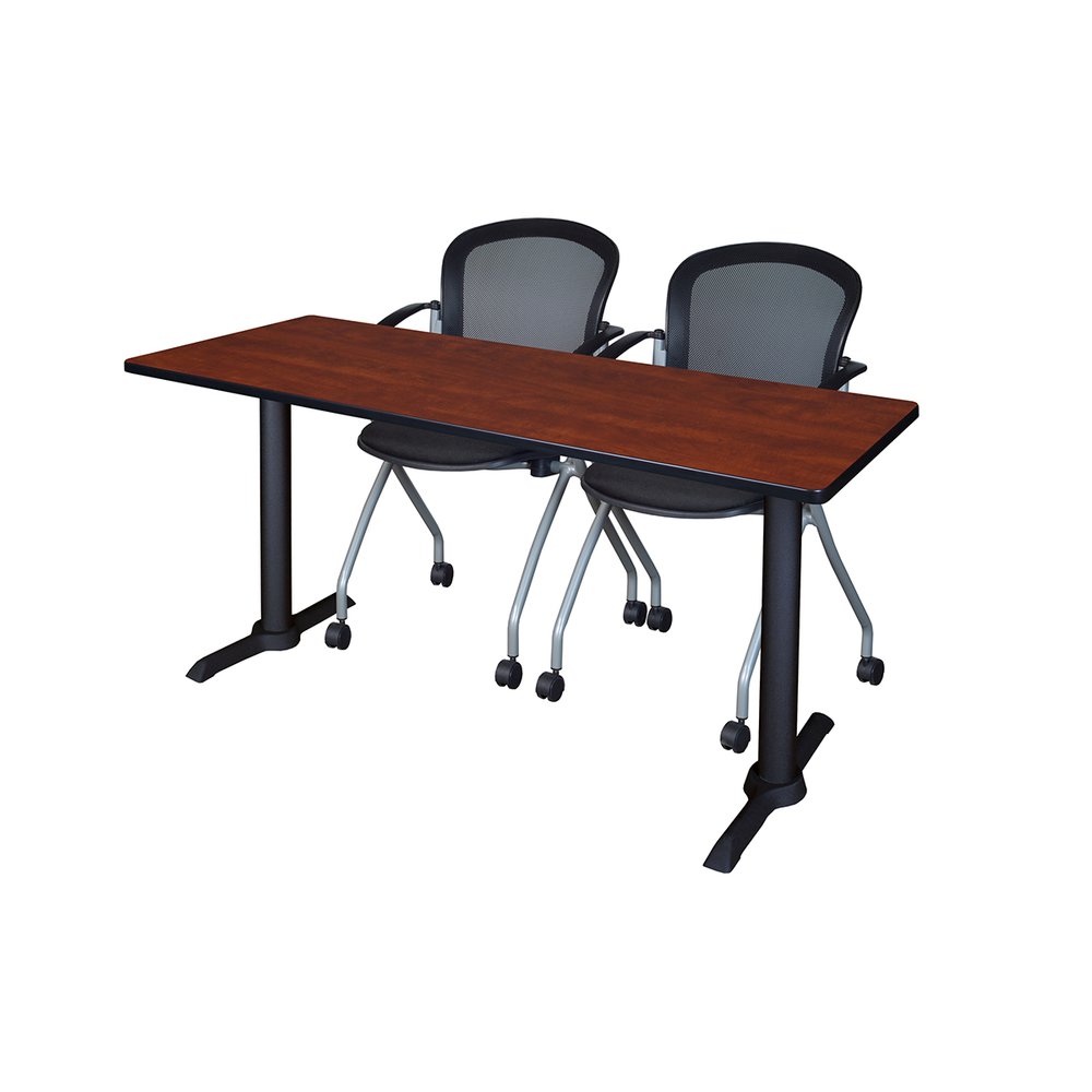 Cain 60" x 24" Training Table- Cherry & 2 Cadence Nesting Chairs- Black. Picture 1